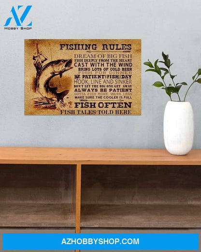 Fishing Rules Canvas Wall Art, Wall Decor Visual Art