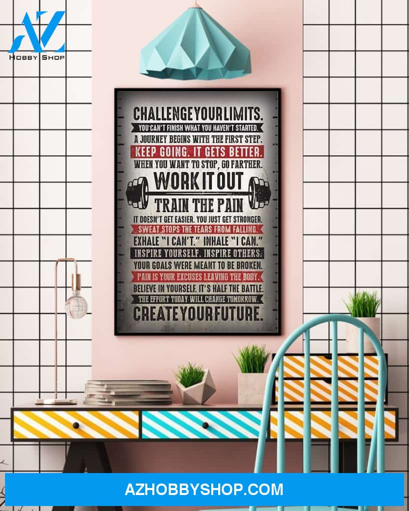 Fitness Train The Pain Vertical Canvas Wall Art, Wall Decor Visual Art