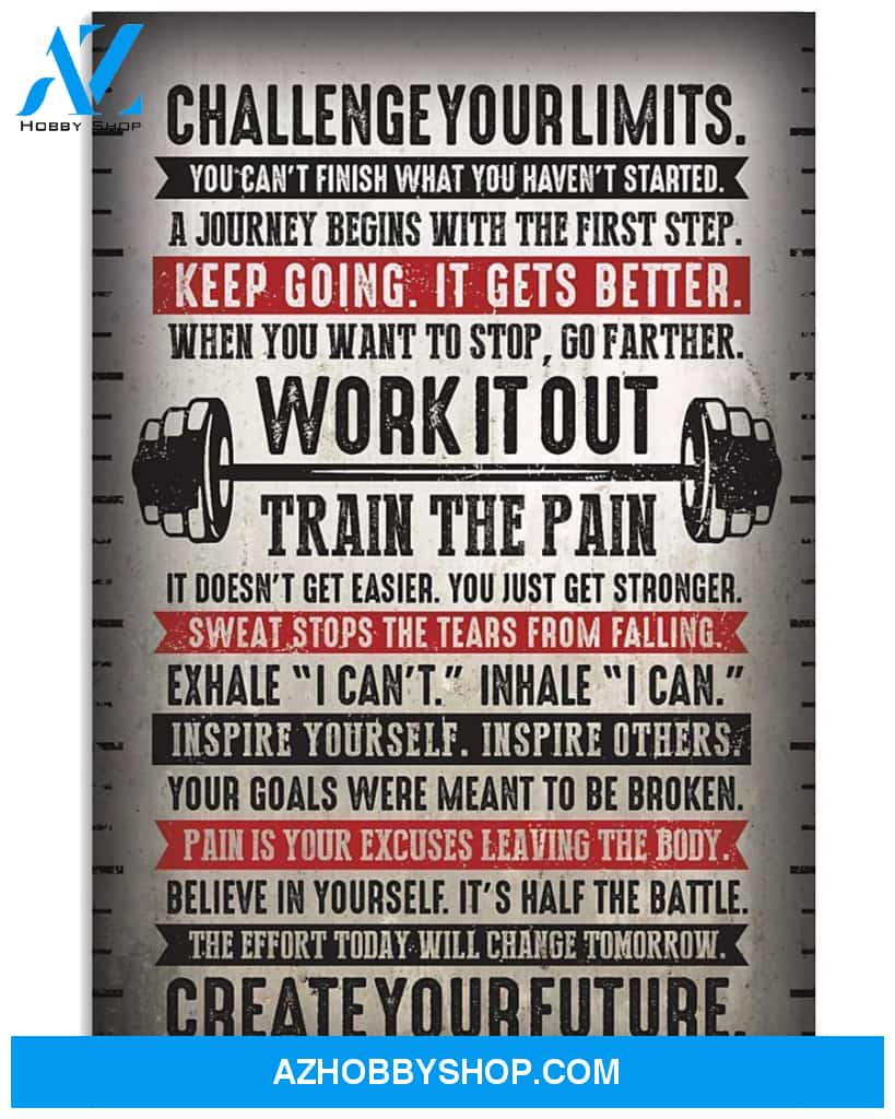Fitness Train The Pain Vertical Canvas Wall Art, Wall Decor Visual Art