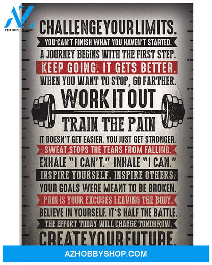 Fitness Train The Pain Vertical Canvas Wall Art, Wall Decor Visual Art