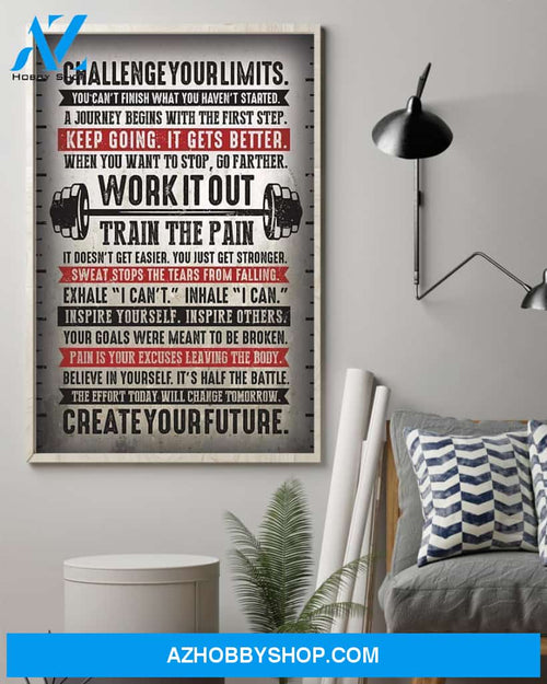 Fitness Train The Pain Vertical Canvas Wall Art, Wall Decor Visual Art