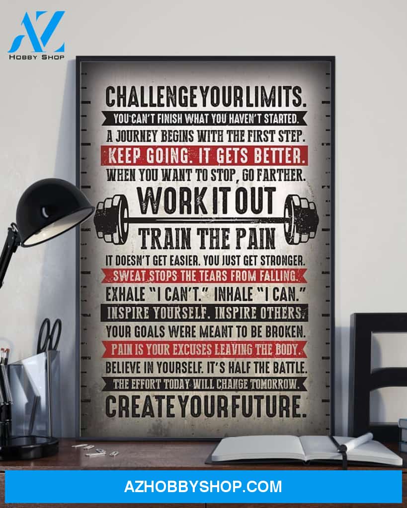 Fitness Train The Pain Vertical Canvas Wall Art, Wall Decor Visual Art