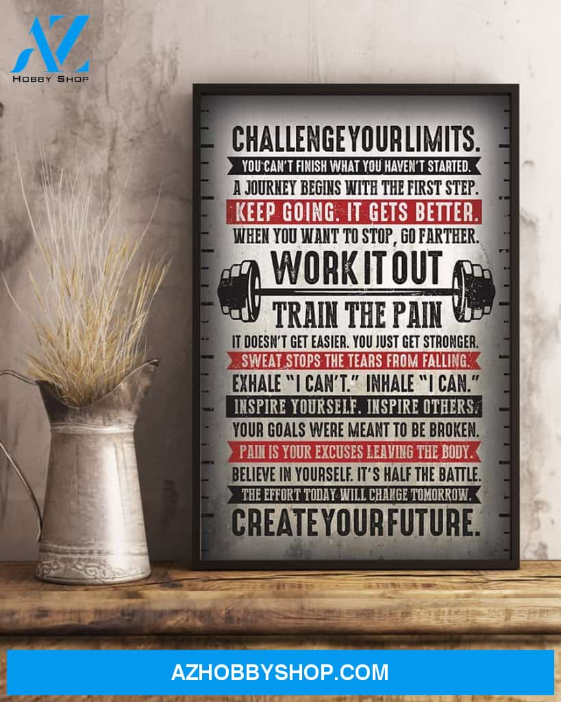 Fitness Train The Pain Vertical Canvas Wall Art, Wall Decor Visual Art