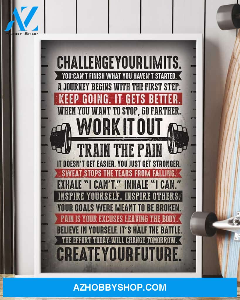 Fitness Train The Pain Vertical Canvas Wall Art, Wall Decor Visual Art