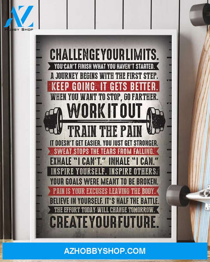 Fitness Train The Pain Vertical Canvas Wall Art, Wall Decor Visual Art