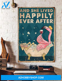 Flamingo And She Lived Happily Ever After Vertical Wall Art Canvas Prints