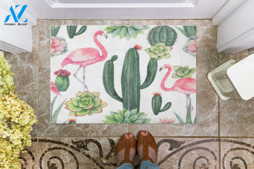 Flamingo And Succulent Plants Doormat Welcome Mat Housewarming Gift Home Decor Funny Doormat Gift For Friend Birthday Gift