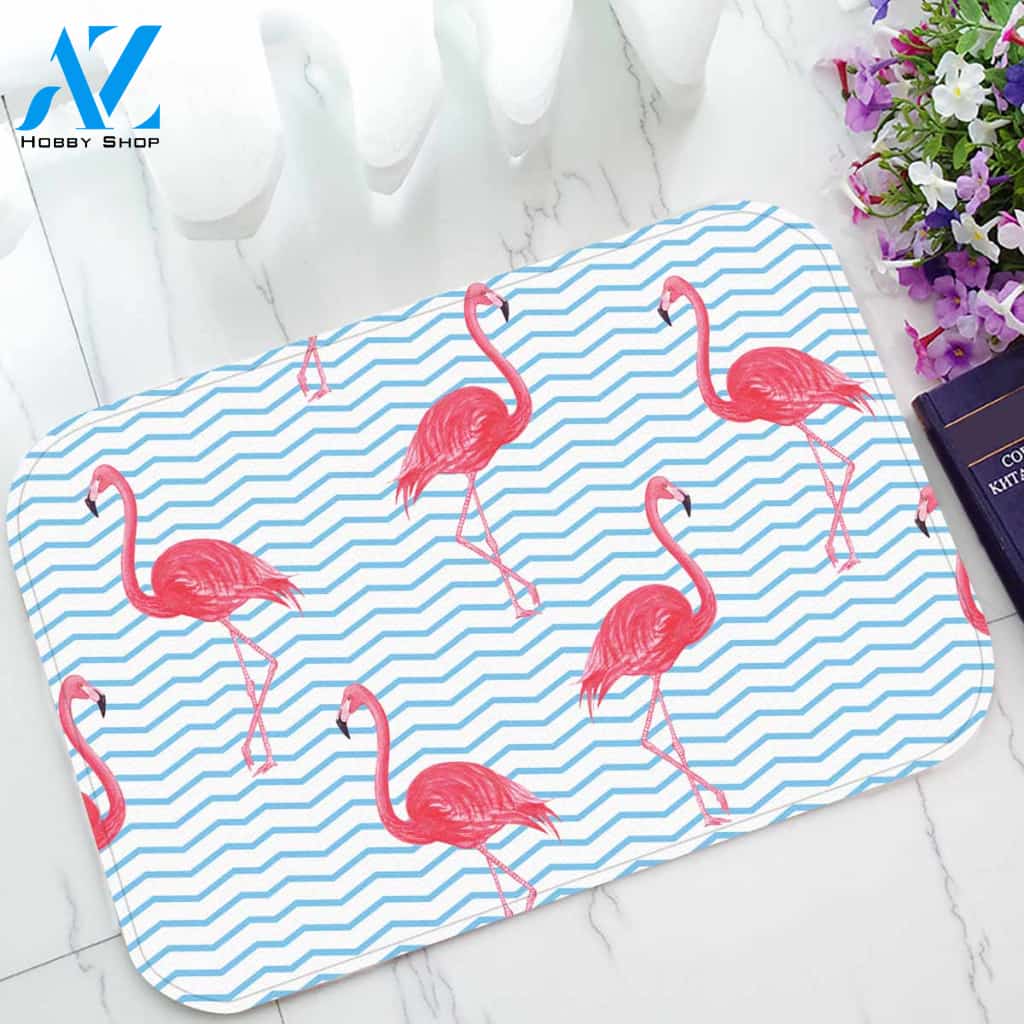 Flamingo Blue Pink Animal Tropic Home Decor Floor Mat Area Rug Doormat Welcome Mat House Warming Gift Home Decor Funny Doormat Gift Idea