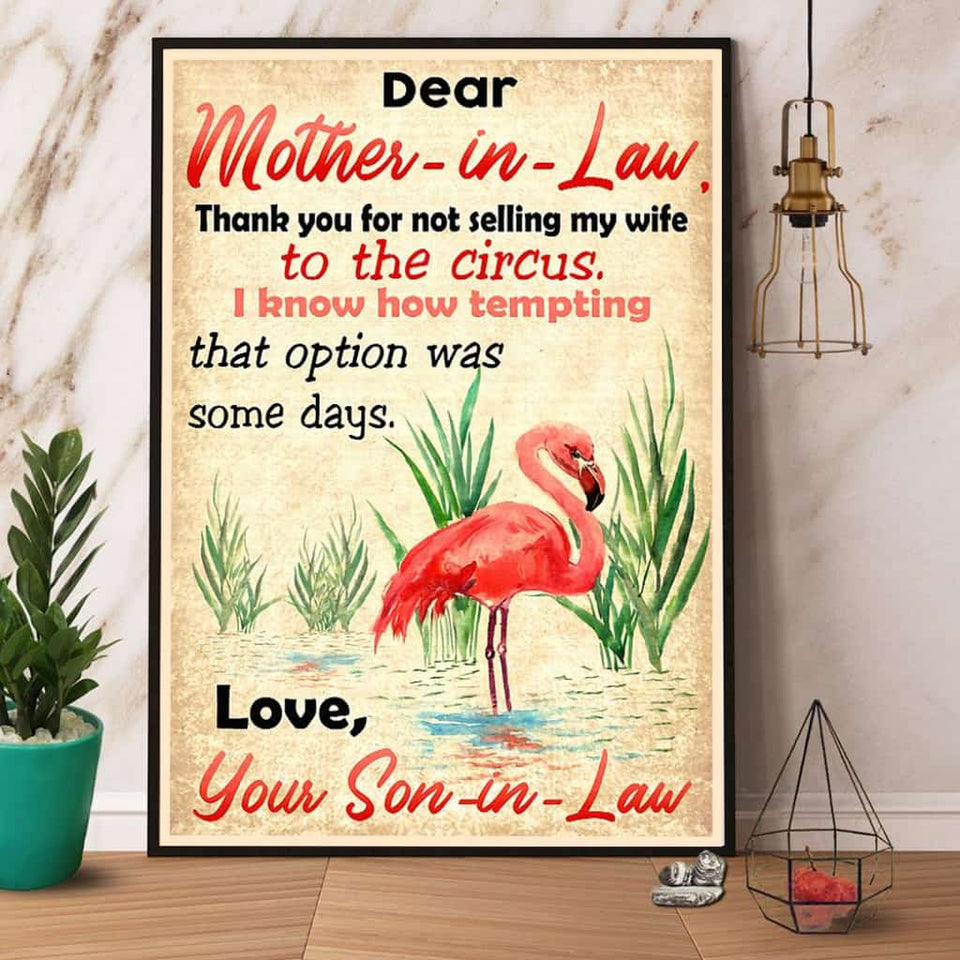 Flamingo Dear Mother In Law Thank You For Not Selling My Wife Paper Poster No Frame Matte Canvas Wall Decor