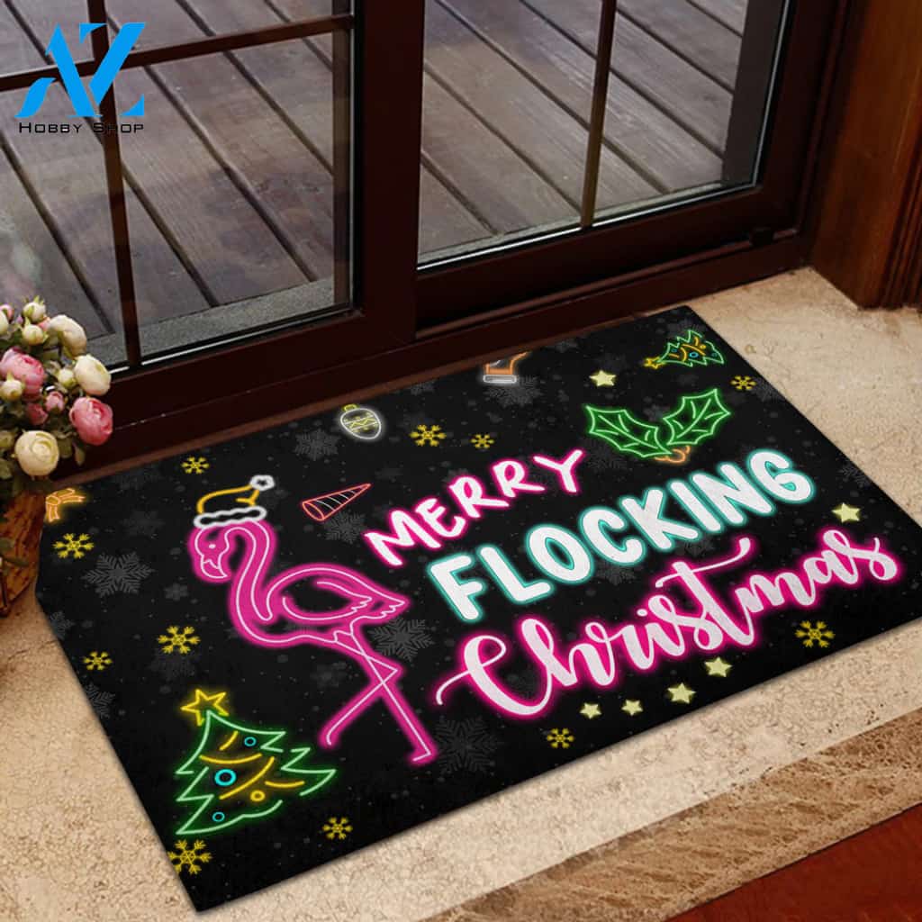 Flamingo Doormat Merry Flocking Christmas 2021