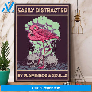 Flamingo Easily Distracted By Flamingos And Skulls Canvas And Poster, Wall Decor Visual Art