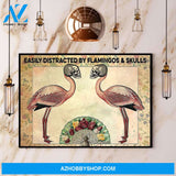 Flamingo Easily Distracted By Flamingos & Skulls Canvas And Poster, Wall Decor Visual Art