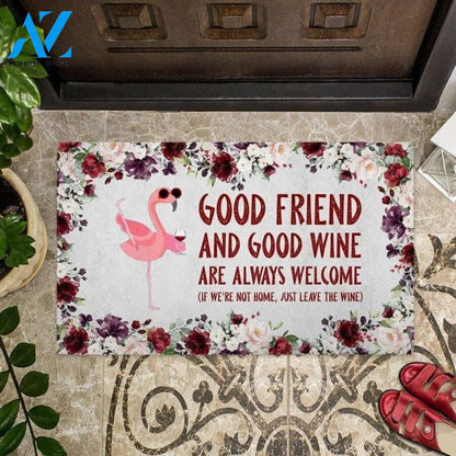 Flamingo Good Friend And Good Wine Doormat Real friends Bring Beer Welcome Doormat Indoor and Outdoor Doormat Warm House Gift Gift Friends Birthday Gift