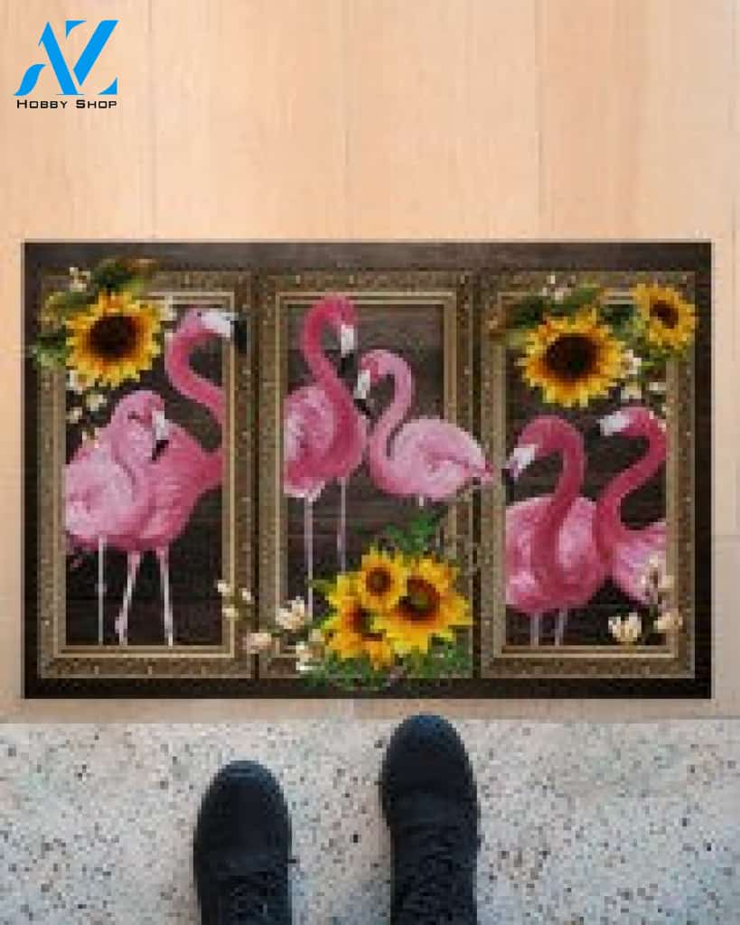 Flamingo Lovely Sunflowers Gift For You Doormat