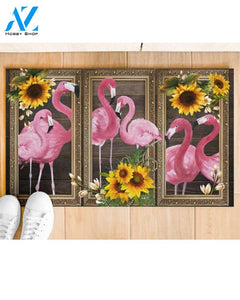 Flamingo Lovely Sunflowers Indoor And Outdoor Doormat Gift For Flamingo Lovers Birthday Gift Decor Warm House Gift Welcome Mat