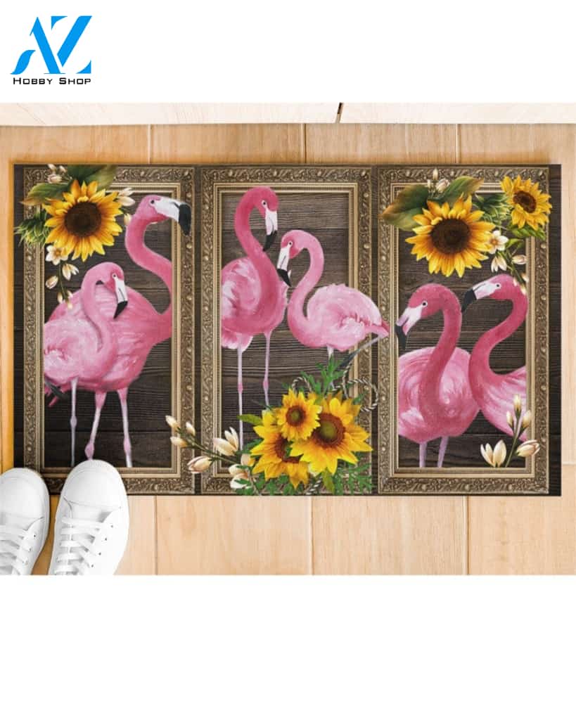 Flamingo Lovely Sunflowers Indoor And Outdoor Doormat Gift For Flamingo Lovers Birthday Gift Decor Warm House Gift Welcome Mat