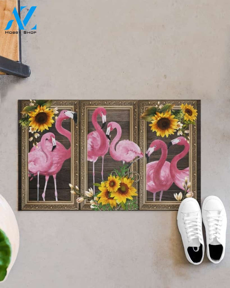 Flamingo Lovely Sunflowers Indoor And Outdoor Doormat Gift For Flamingo Lovers Birthday Gift Decor Warm House Gift Welcome Mat