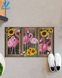 Flamingo Lovely Sunflowers Indoor And Outdoor Doormat Gift For Flamingo Lovers Birthday Gift Decor Warm House Gift Welcome Mat