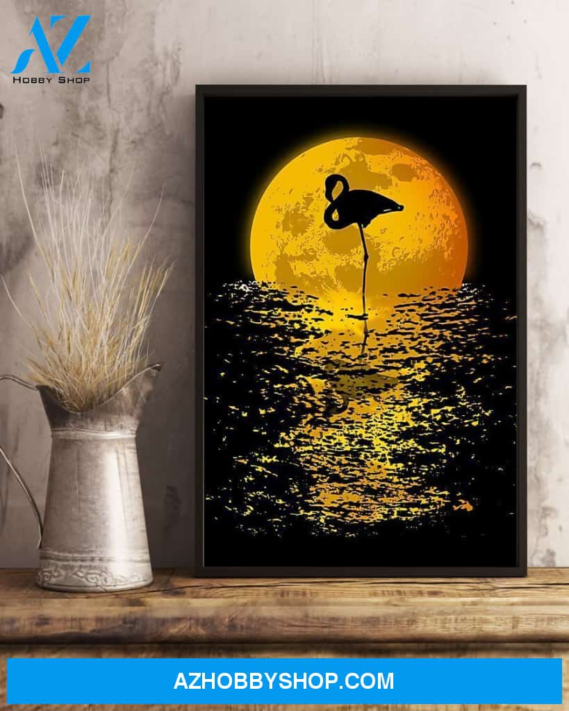 Flamingo Moon Vertical Canvas Wall Art, Wall Decor Visual Art
