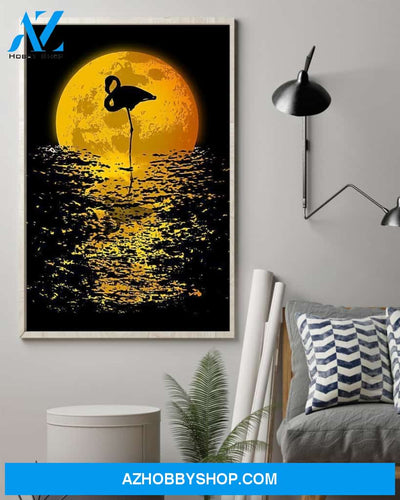 Flamingo Moon Vertical Canvas Wall Art, Wall Decor Visual Art