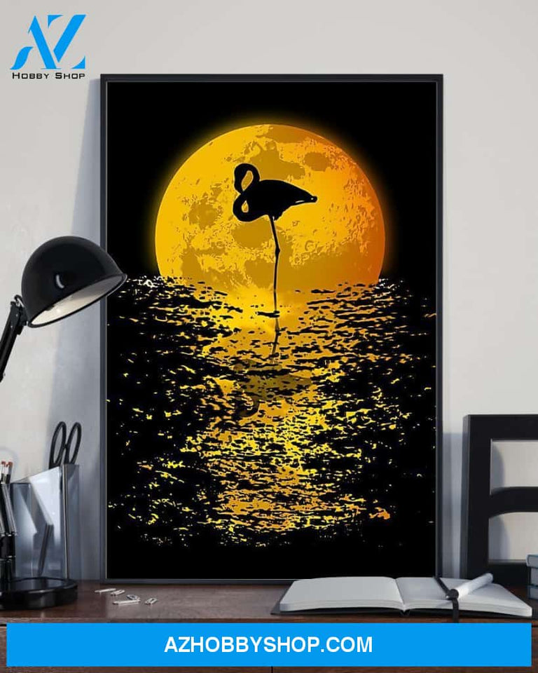 Flamingo Moon Vertical Canvas Wall Art, Wall Decor Visual Art