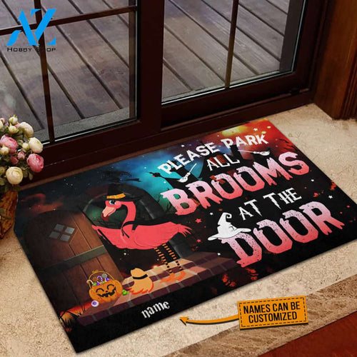 Flamingo Please Park All Brooms At Door Customize Your Doormat 18''x30'' Made In USA