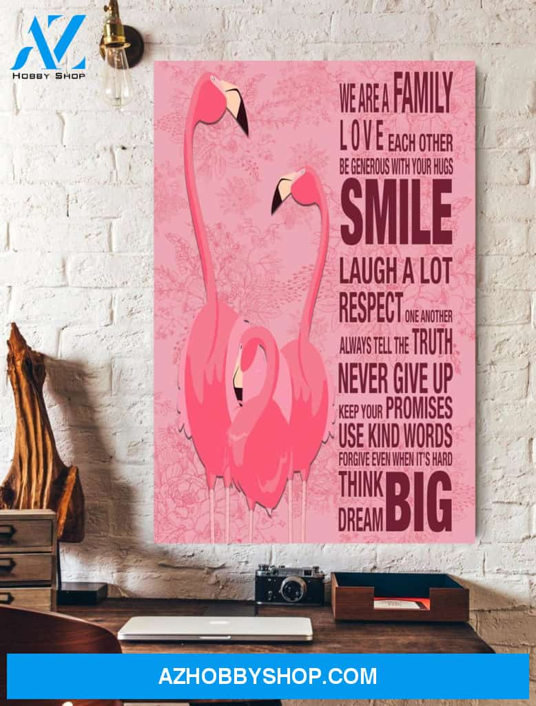 Flamingo We Are A Family Canvas And Poster, Wall Decor Visual Art