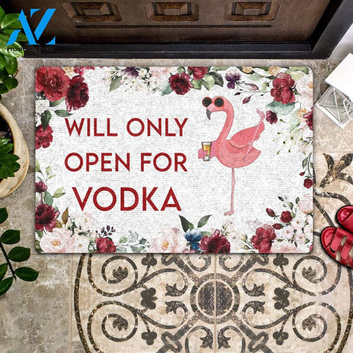 Flamingo Will Only Open For Vodka - Flamingo Doormat - Wine Doormat | Welcome Mat | House Warming Gift | Christmas Gift Decor