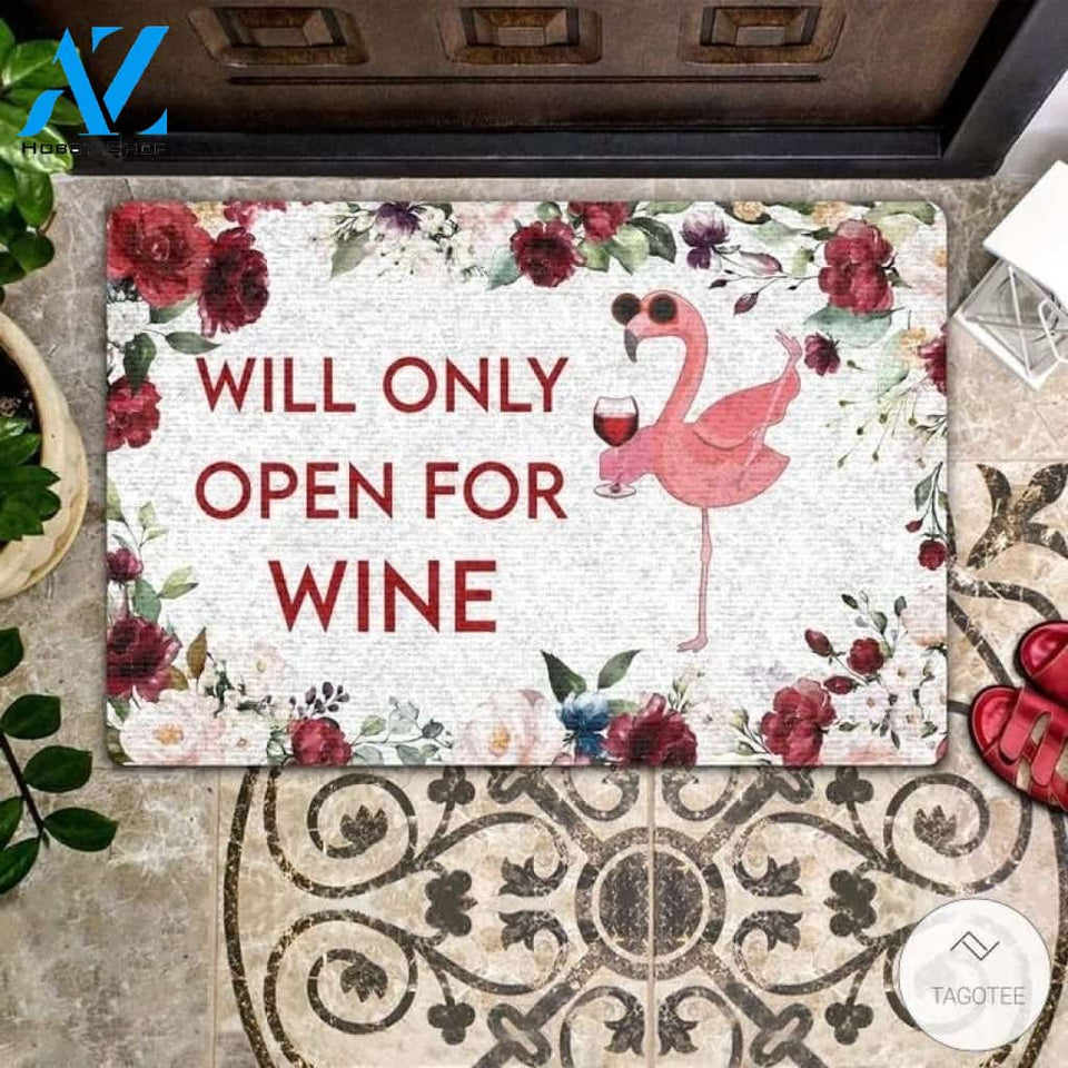 Flamingo Will Only Open For Wine Doormat