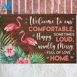 Flamingos Welcome To Our Comfortable Funny Doormat Gift For Flamingo Lovers Birthday Gift Home Decor Warm House Gift Welcome Mat