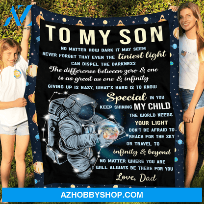 Fleece Blanket - The World Needs Your Lights - Gift From Dad To Son, Fleece Blanket With Quotes, Astronaut ' Galaxy Artwork