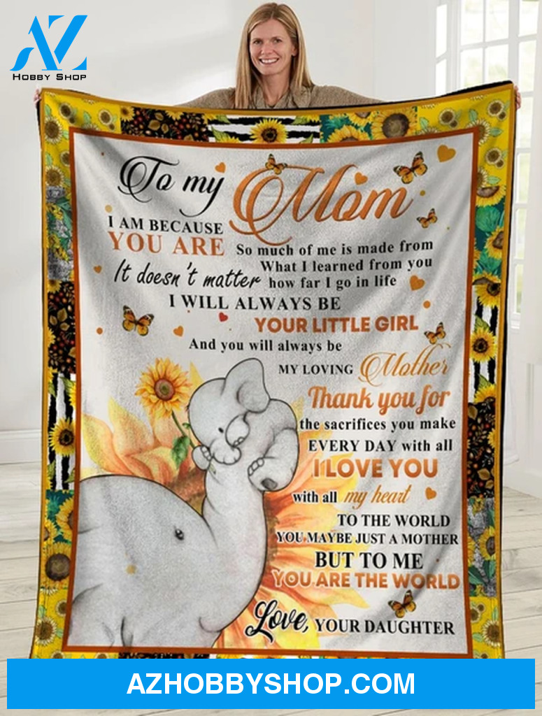 Fleece Blanket - To My Mom Fleece Blanket,Elephant And Sunflower Fleece Blanket, Gift For Mom