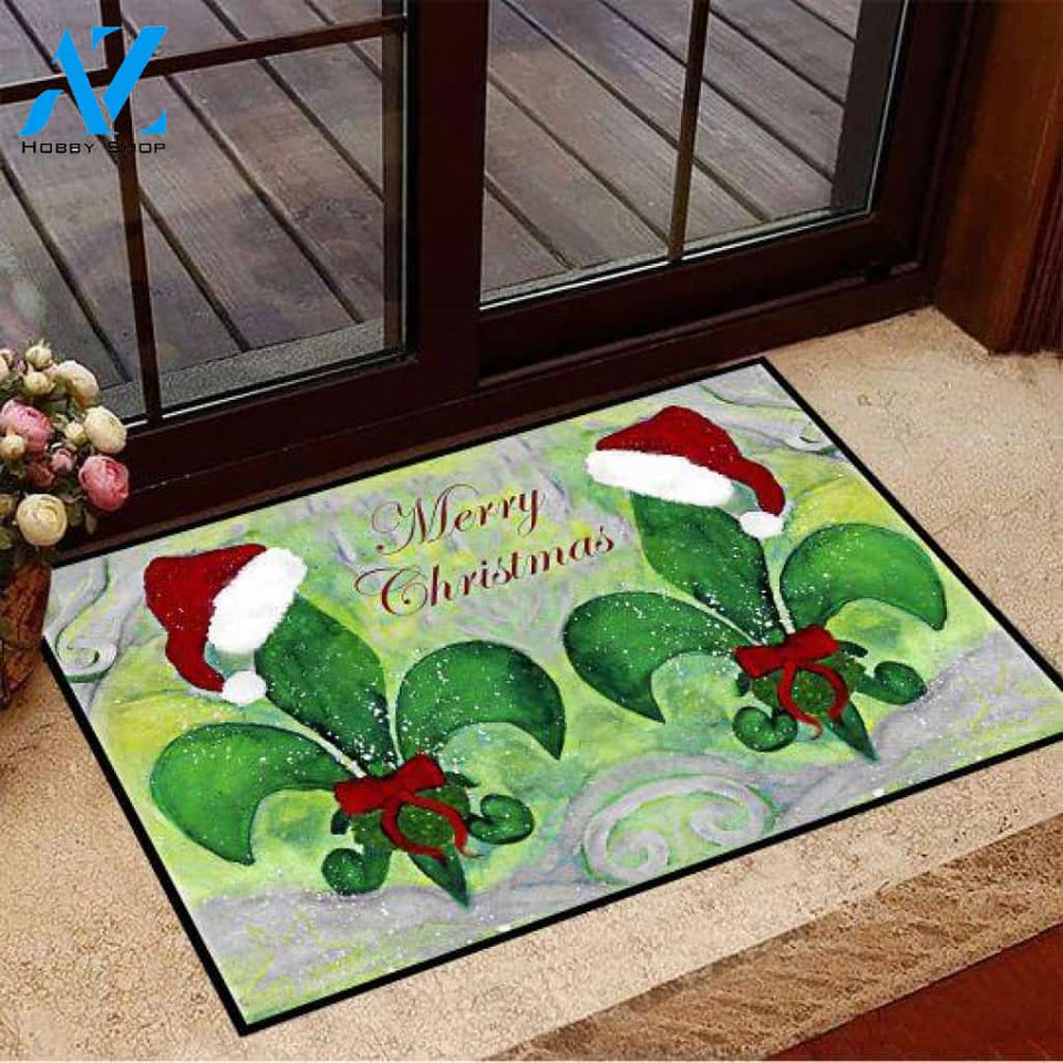 Fleur De Lis Merry Christmas Easy Clean Welcome DoorMat | Felt And Rubber | DO3295