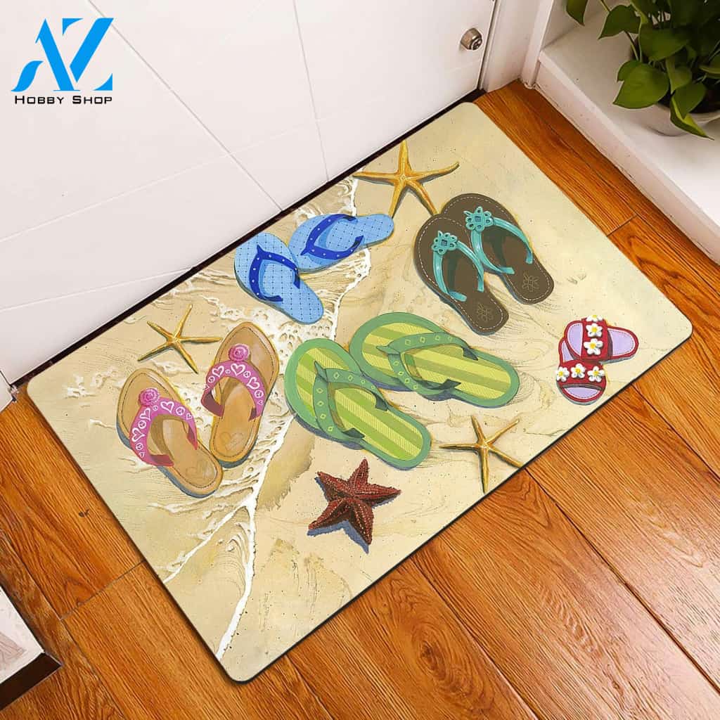 Flip Flops On Beach Indoor And Outdoor Doormat Welcome Mat Housewarming Gift Home Decor Funny Doormat Gift Idea