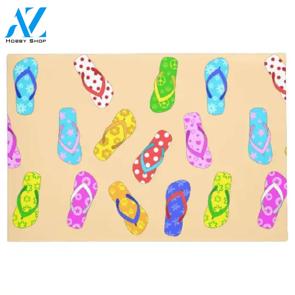 Personalized Name Family House Flip Flops Pattern Welcome Beach House Doormat Housewarming Gift Family Welcome Mat Gift For Friend Family