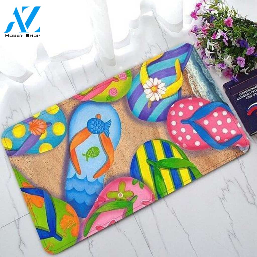 Flip Flops Slippers Art Doormat Indoor And Outdoor Doormat Warm House Gift Welcome Mat Birthday Gift For Beach Lover