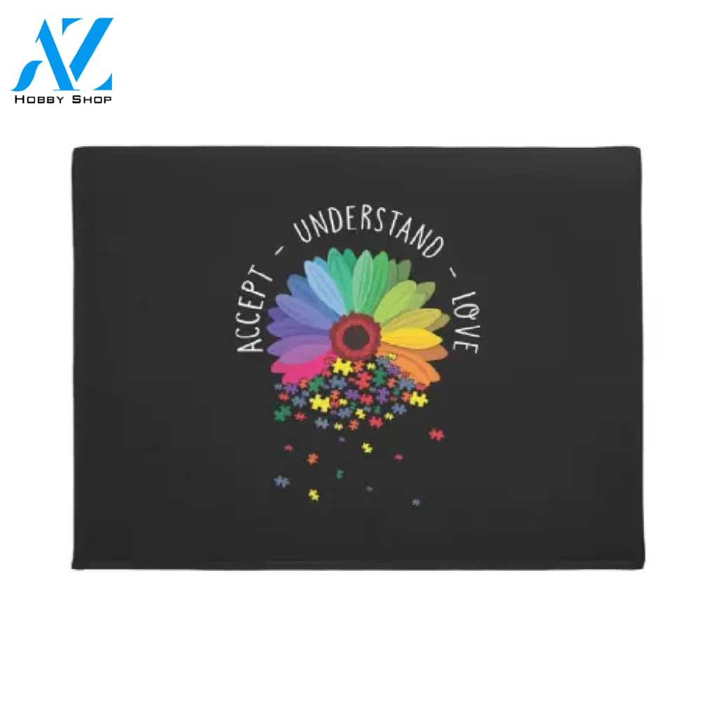 Floral Autism Awareness Daisy Flower - Accept, Understand, Love Doormat Welcome Mat House Warming Gift Home Decor Funny Doormat Gift Idea