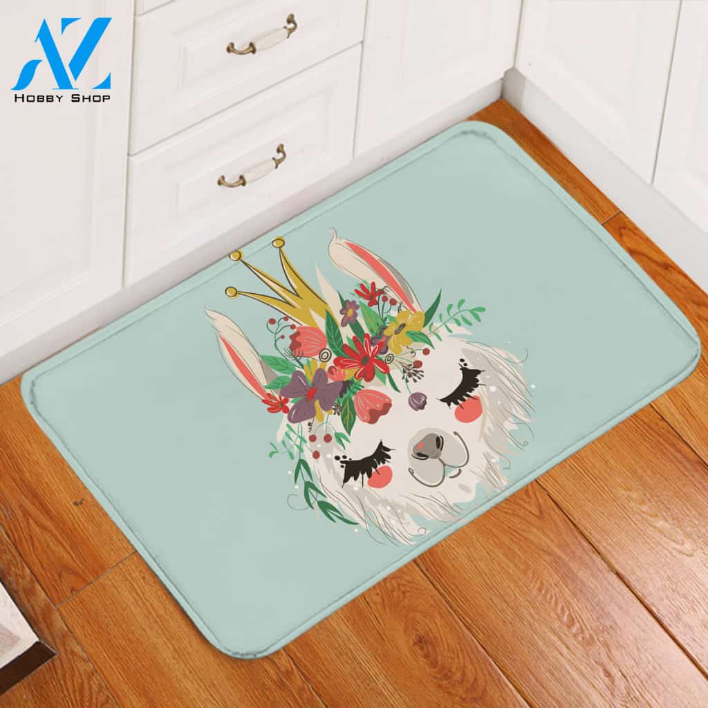 Floral Crown Bunny Door Mat