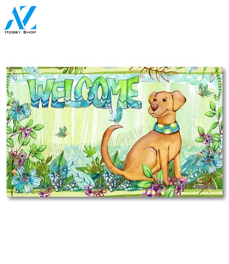 Floral Dog Welcome Doormat - 18" x 30"