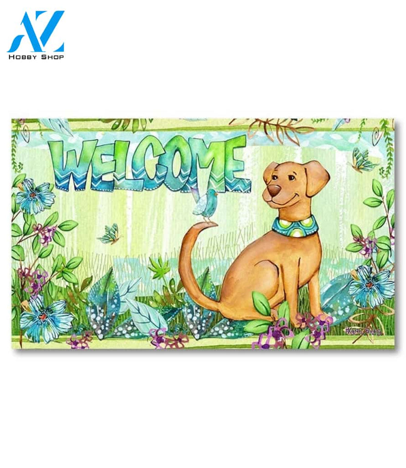 Floral Dog Welcome Doormat - 18" x 30"