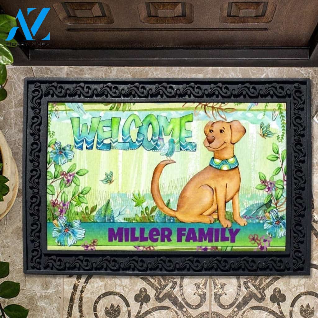 Floral Dog Welcome Personalized Doormat - 18