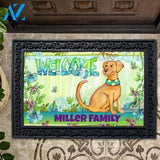 Floral Dog Welcome Personalized Doormat - 18" x 30"
