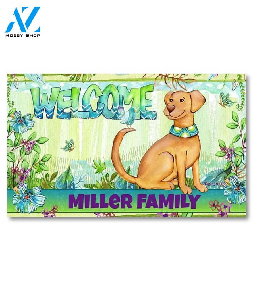 Floral Dog Welcome Personalized Doormat - 18" x 30"
