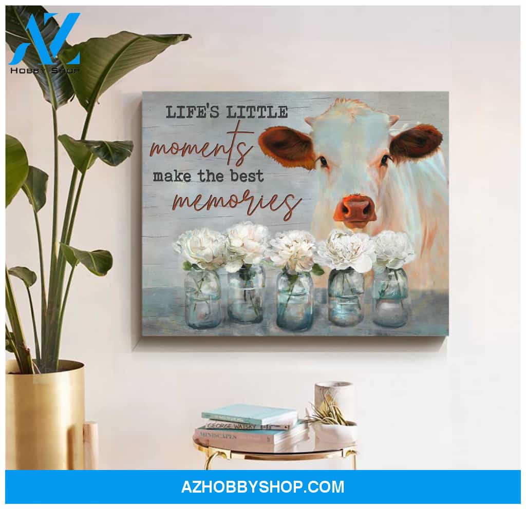 Floral Mason Jars and Cute Cow Life moments make the best memories Farm Canvas Wall Art Decor