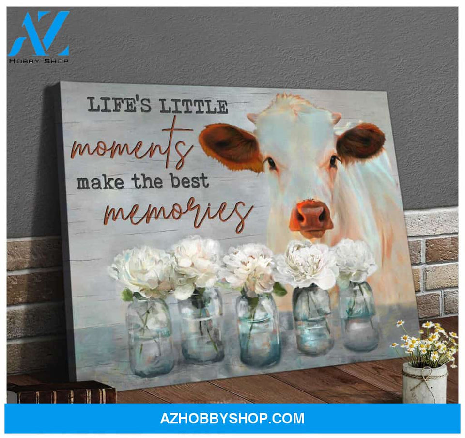 Floral Mason Jars and Cute Cow Life moments make the best memories Farm Canvas Wall Art Decor