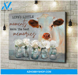 Floral Mason Jars and Cute Cow Life moments make the best memories Farm Canvas Wall Art Decor
