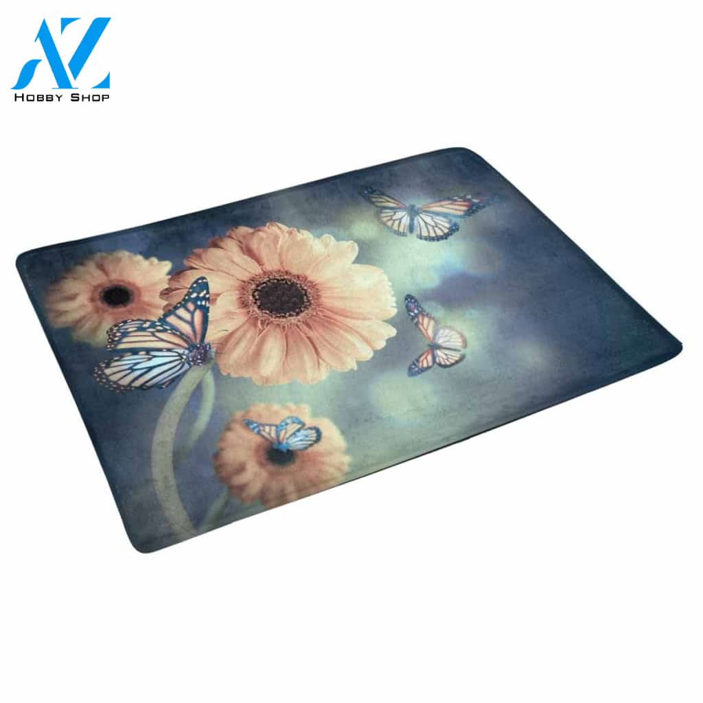 Floral Yellow Daisy And Butterfly Doormat Indoor And Outdoor Mat Entrance Rug Sweet Home Decor Housewarming Gift Gift For Friend Family Butterflies Lovers