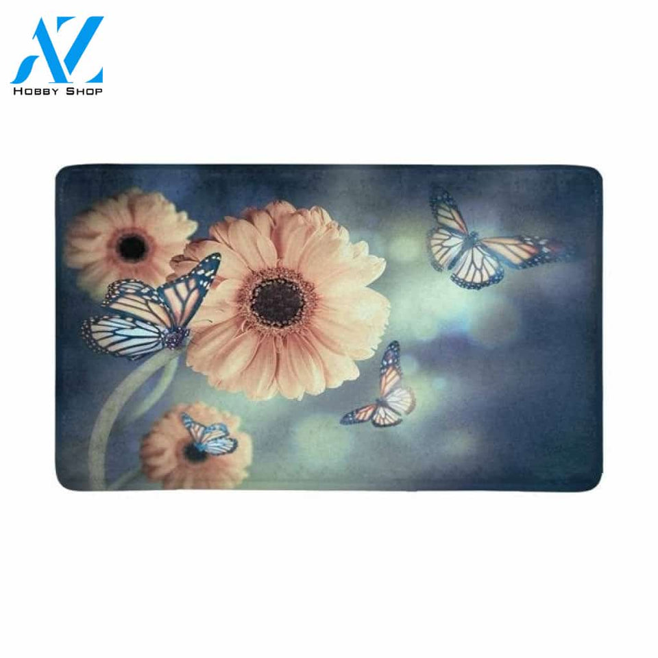Floral Yellow Daisy And Butterfly Doormat Indoor And Outdoor Mat Entrance Rug Sweet Home Decor Housewarming Gift Gift For Friend Family Butterflies Lovers