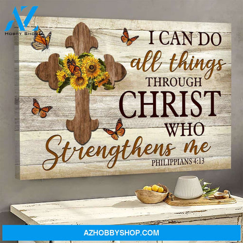 Flower and cross - I can do all things through Christ who strengthens me - Jesus Landscape Canvas Prints, Wall Art