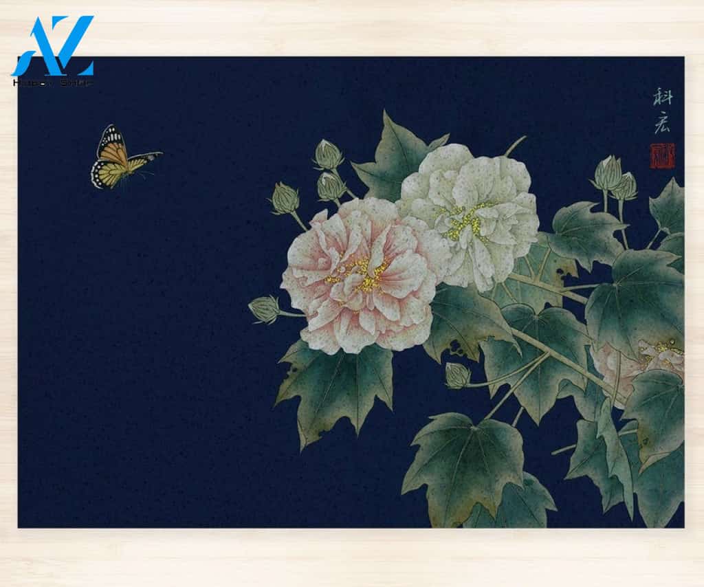 Flower Butterfly Blue Art Painting Butterfly Doormat Indoor And Outdoor Mat Entrance Rug Sweet Home Decor Housewarming Gift Gift For Friend Family Butterflies Lovers